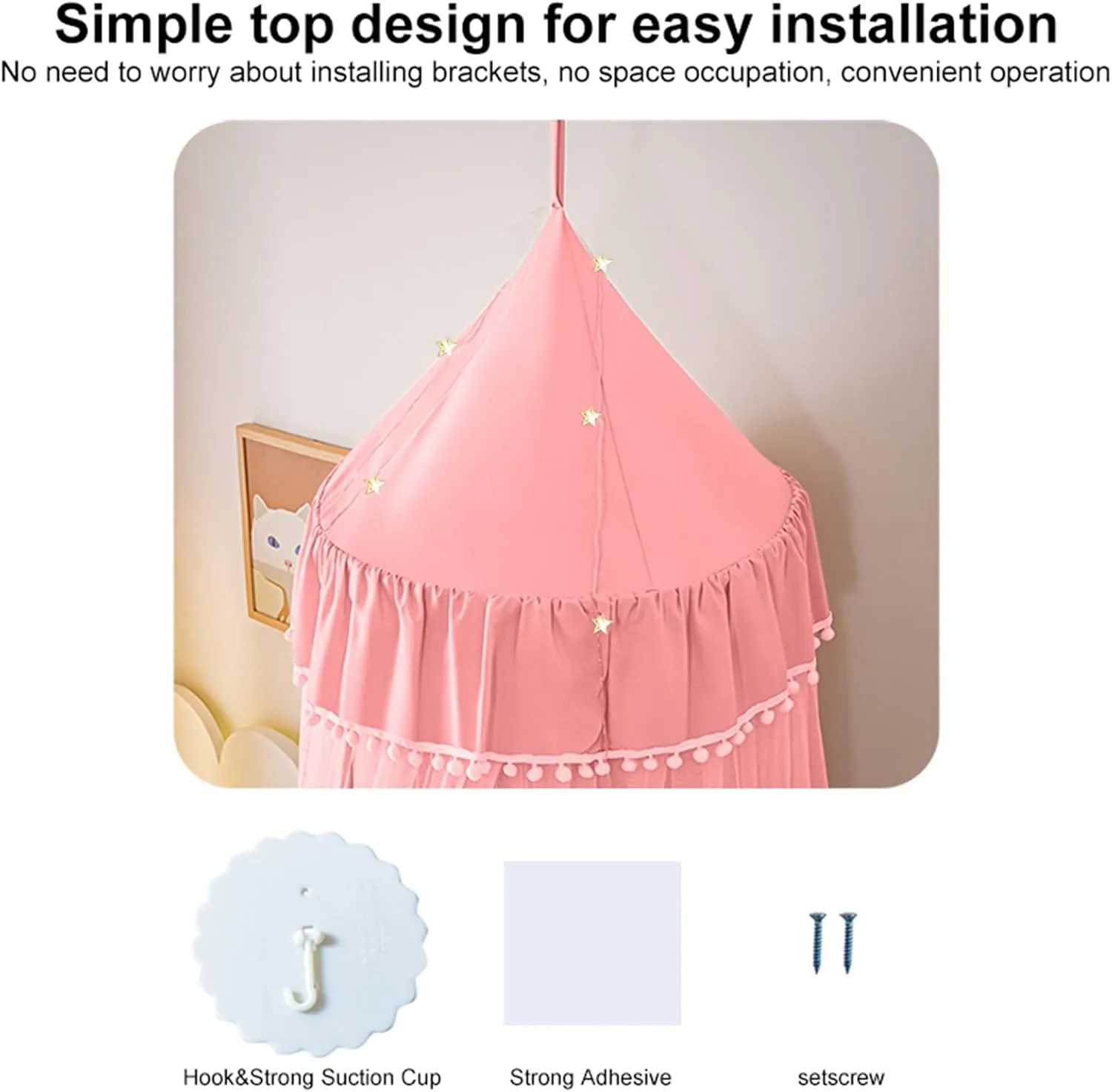 Bed Canopy for Girls with Star Lights, Double Layers Canopy for Bed, Princess Bed Canopy for Girls Bed Room Decor, Breathable Canopy Bed Curtain for Kids Reading Nook, Round Dome Play Tent, 25.6"x106"