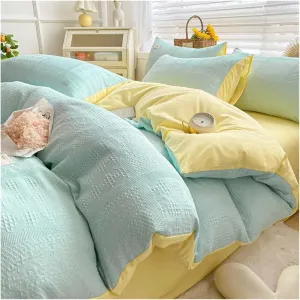 Bed Four Pieces Set, 4-Piece Bedding Set Feather Duvet Cover Set Sheet Set Washed Cotton no Filler (B-Twin