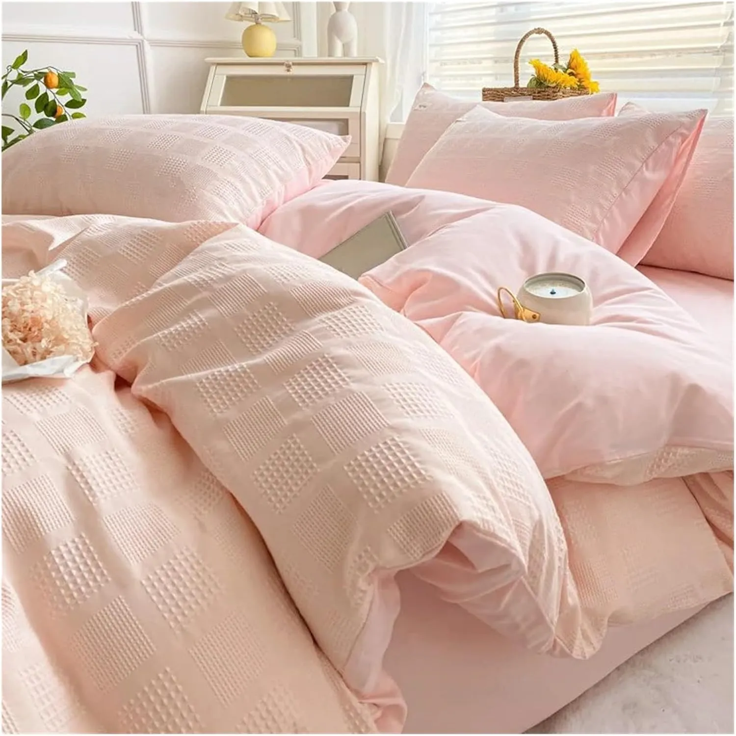 Bed Four Pieces Set, 4-Piece Bedding Set Feather Duvet Cover Set Sheet Set Washed Cotton no Filler (B-Twin