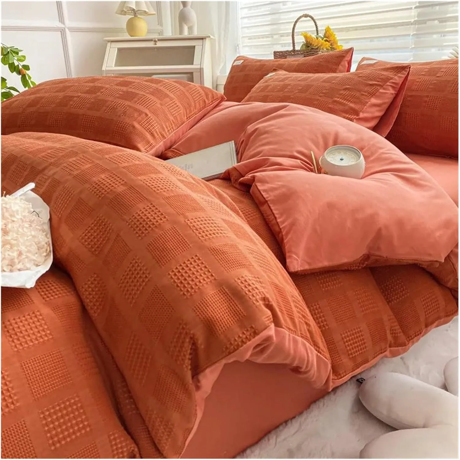 Bed Four Pieces Set, 4-Piece Bedding Set Feather Duvet Cover Set Sheet Set Washed Cotton no Filler (B-Twin