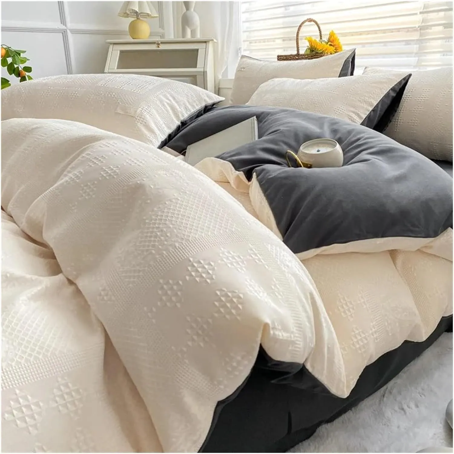 Bed Four Pieces Set, 4-Piece Bedding Set Feather Duvet Cover Set Sheet Set Washed Cotton no Filler (B-Twin