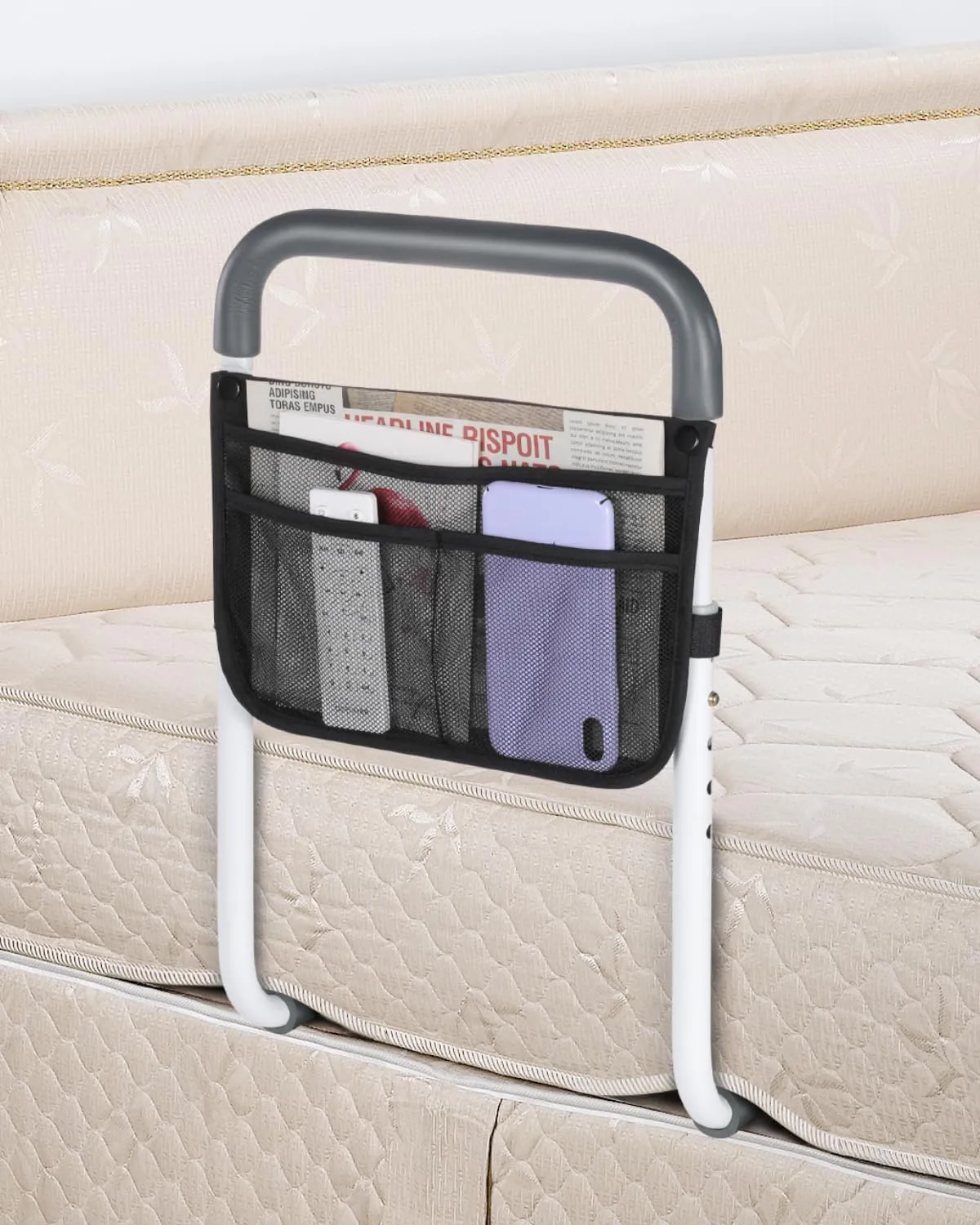 Bed Rails for Elderly Adults Safety - Adjustable Bed Assist Rail for Seniors - Stable Bed Side Rails Handle Support Bar Bed Guard Rails with Storage Bag & Fixing Strap, Fit King Queen Full Twin Bed