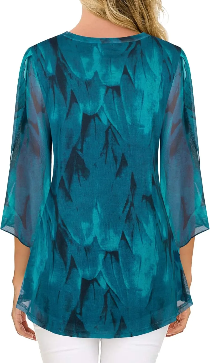 BEPEI Women's Tops 3/4 Sleeve Dressy Casual Blouses V Neck Double Layers Shirts