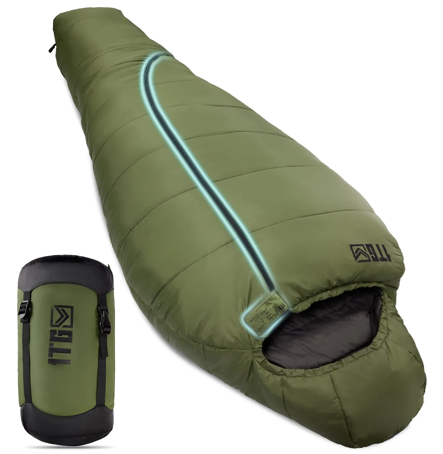 ★Best Saller★1TG Tactical Camping Mummy Sleeping Bag, 26-36℉ All Season