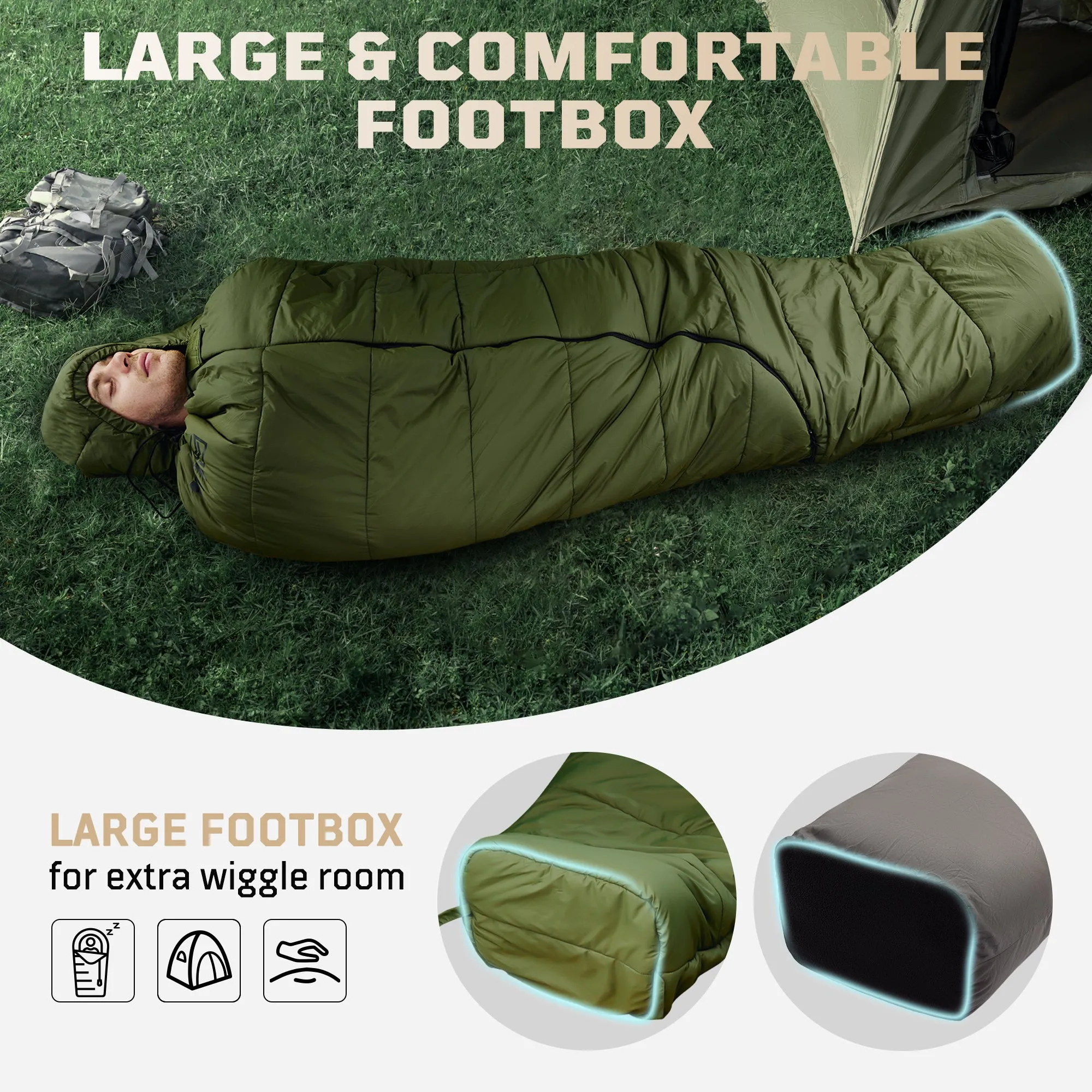 ★Best Saller★1TG Tactical Camping Mummy Sleeping Bag, 26-36℉ All Season