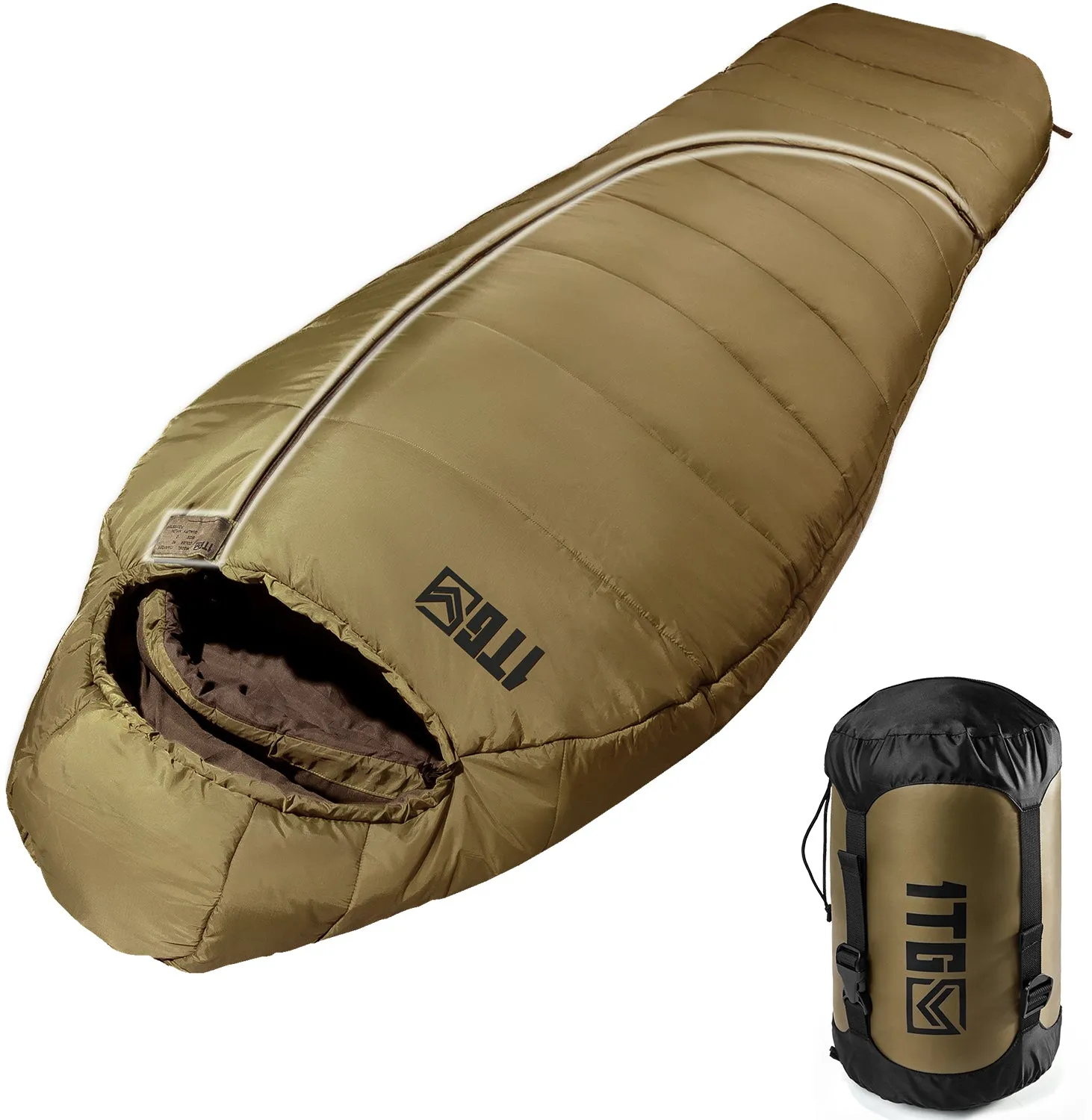 ★Best Saller★1TG Tactical Camping Mummy Sleeping Bag, 26-36℉ All Season