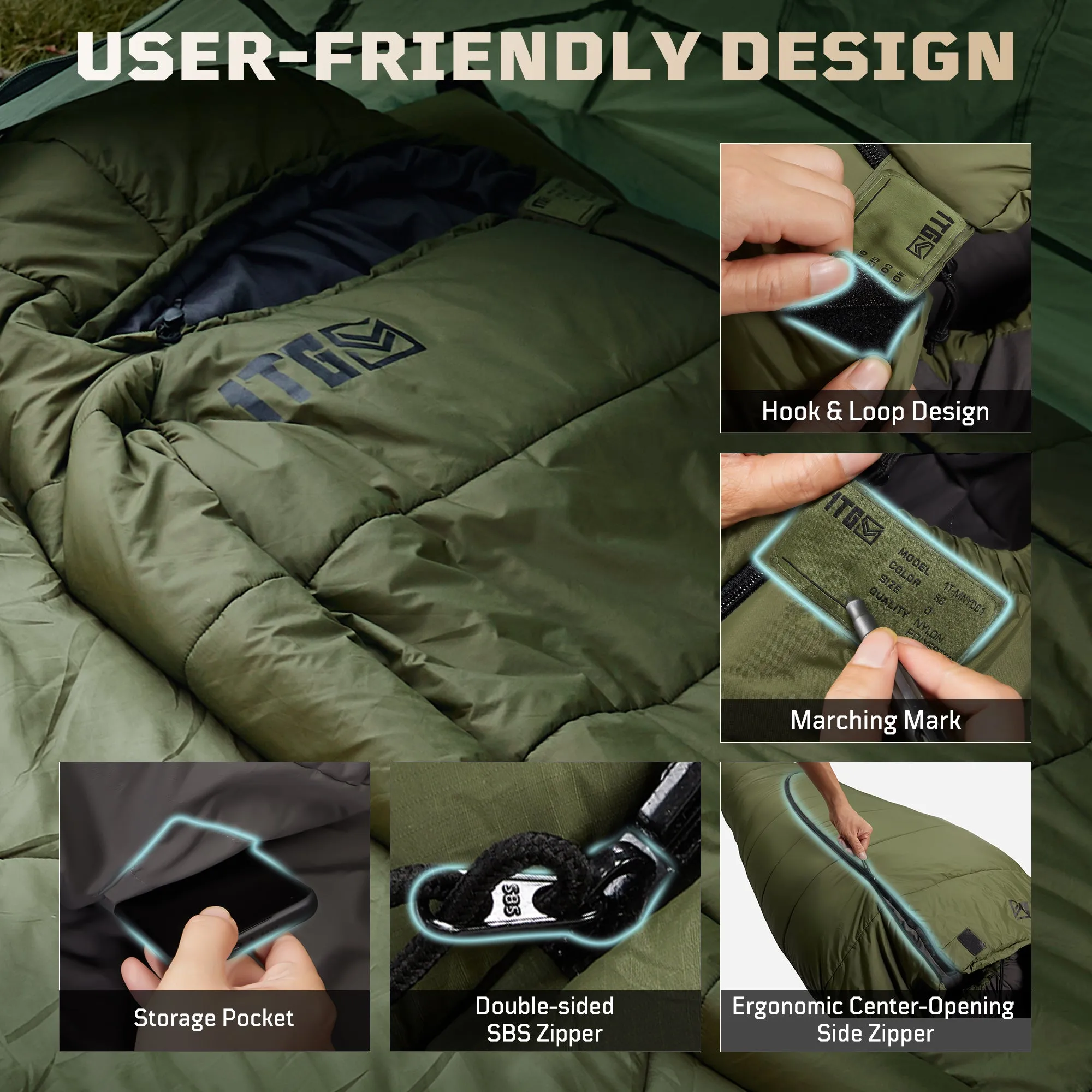 ★Best Saller★1TG Tactical Camping Mummy Sleeping Bag, 26-36℉ All Season