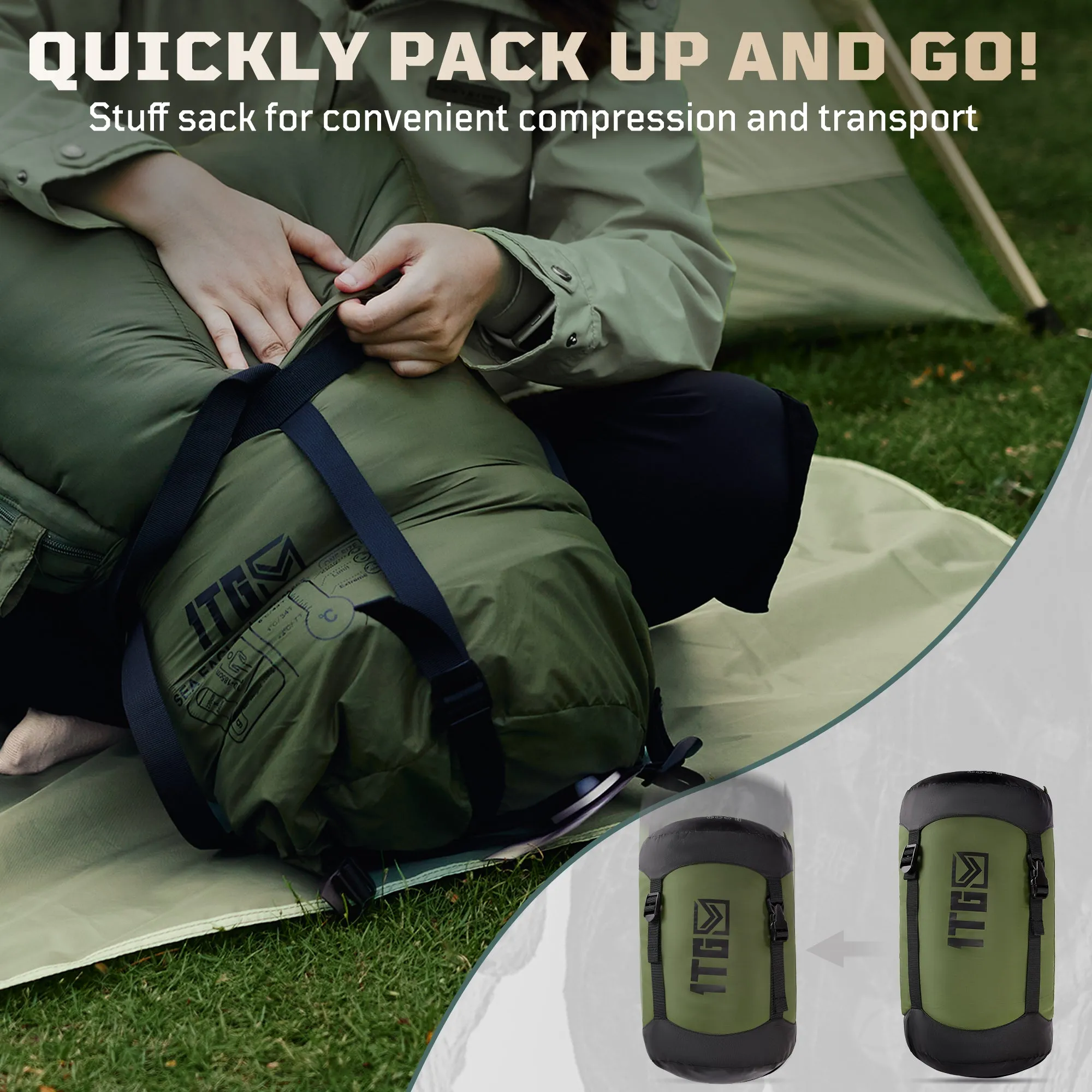 ★Best Saller★1TG Tactical Camping Mummy Sleeping Bag, 26-36℉ All Season