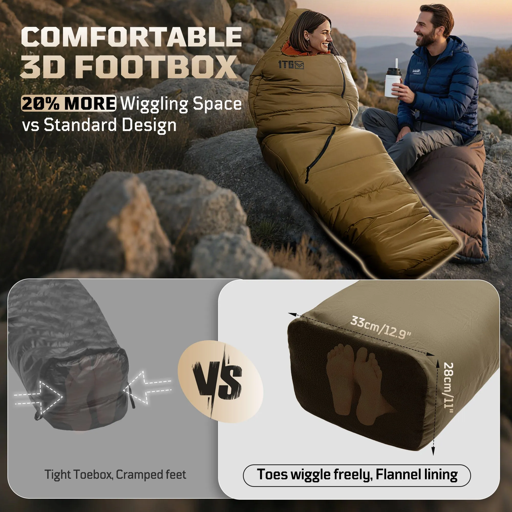 ★Best Saller★1TG Tactical Camping Mummy Sleeping Bag, 26-36℉ All Season