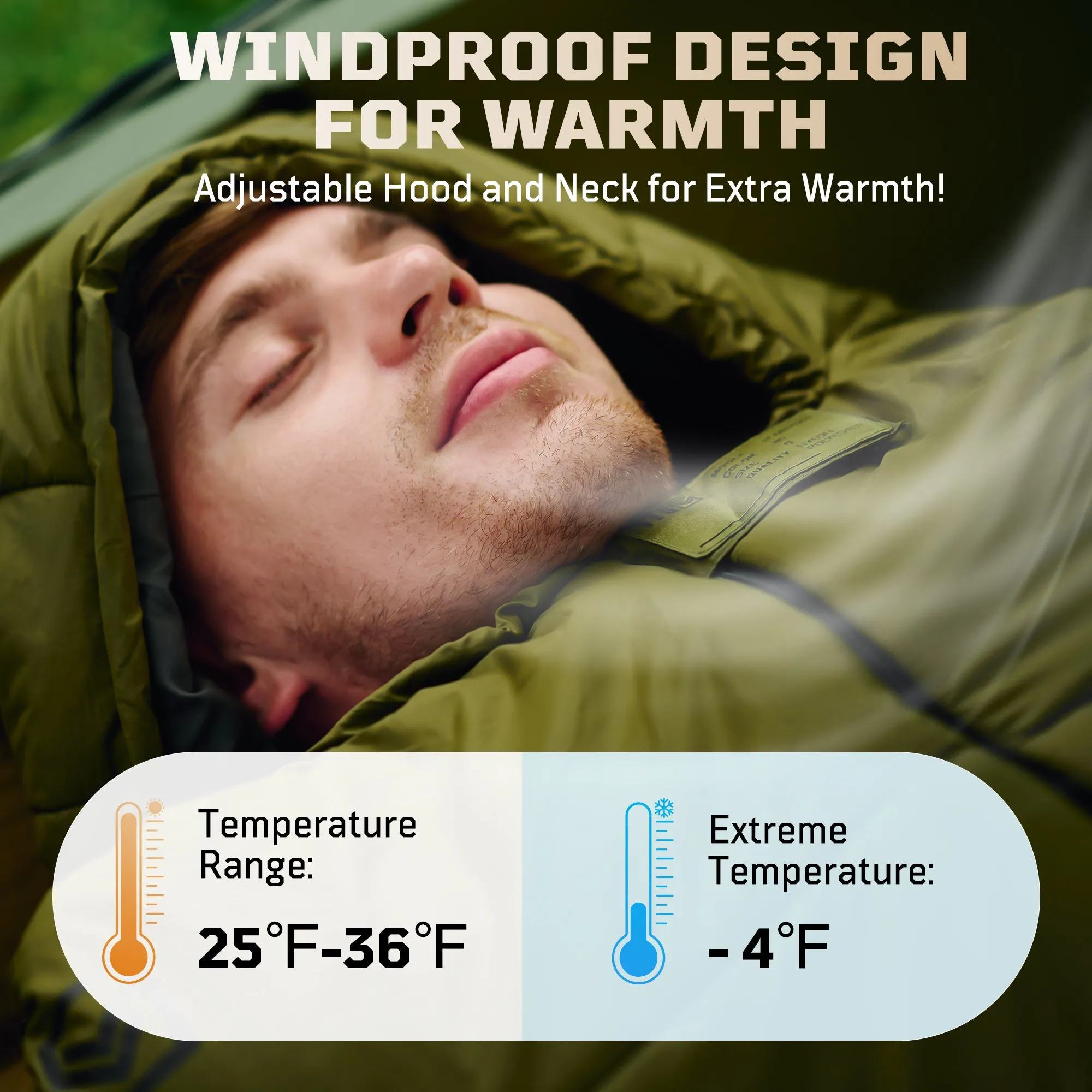 ★Best Saller★1TG Tactical Camping Mummy Sleeping Bag, 26-36℉ All Season