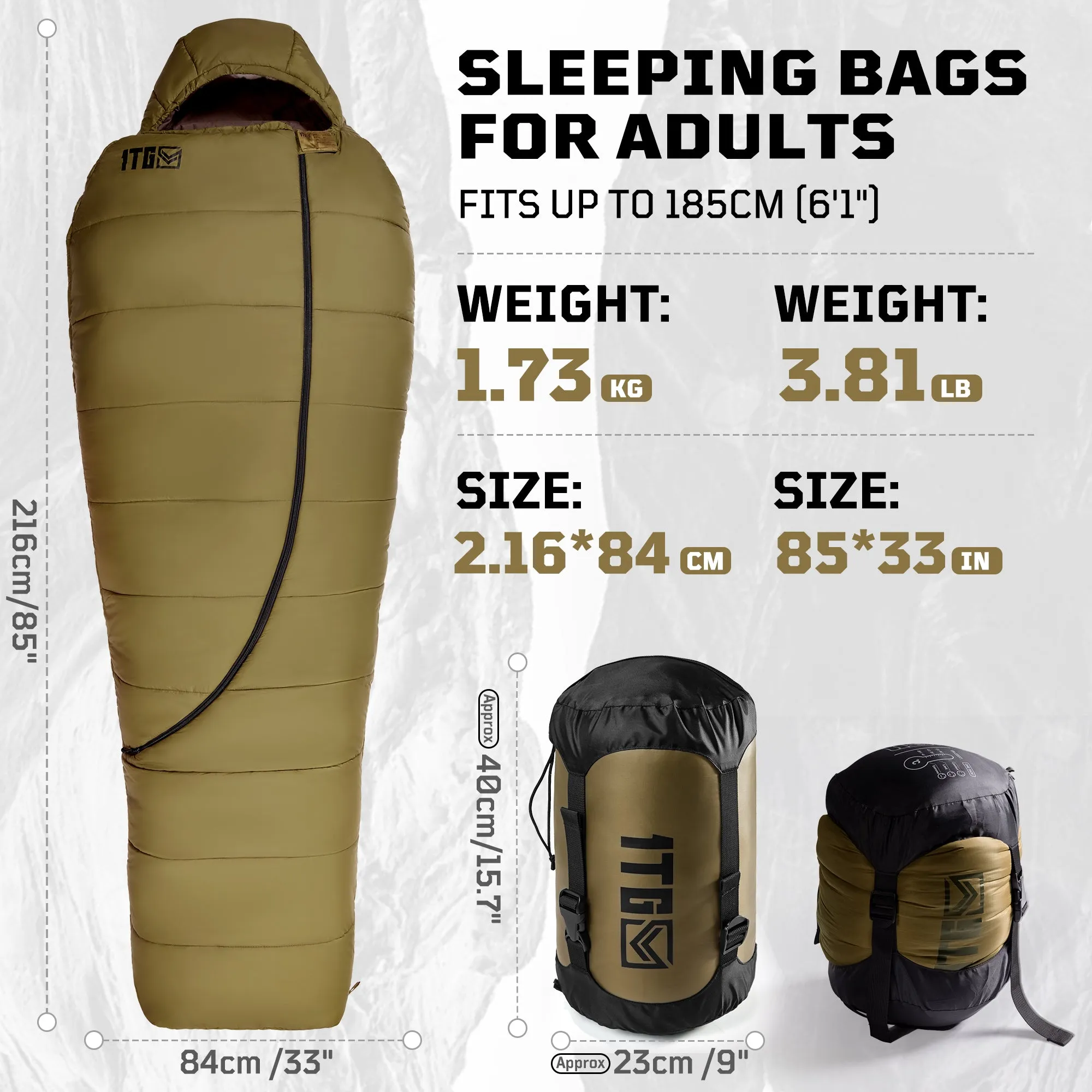 ★Best Saller★1TG Tactical Camping Mummy Sleeping Bag, 26-36℉ All Season