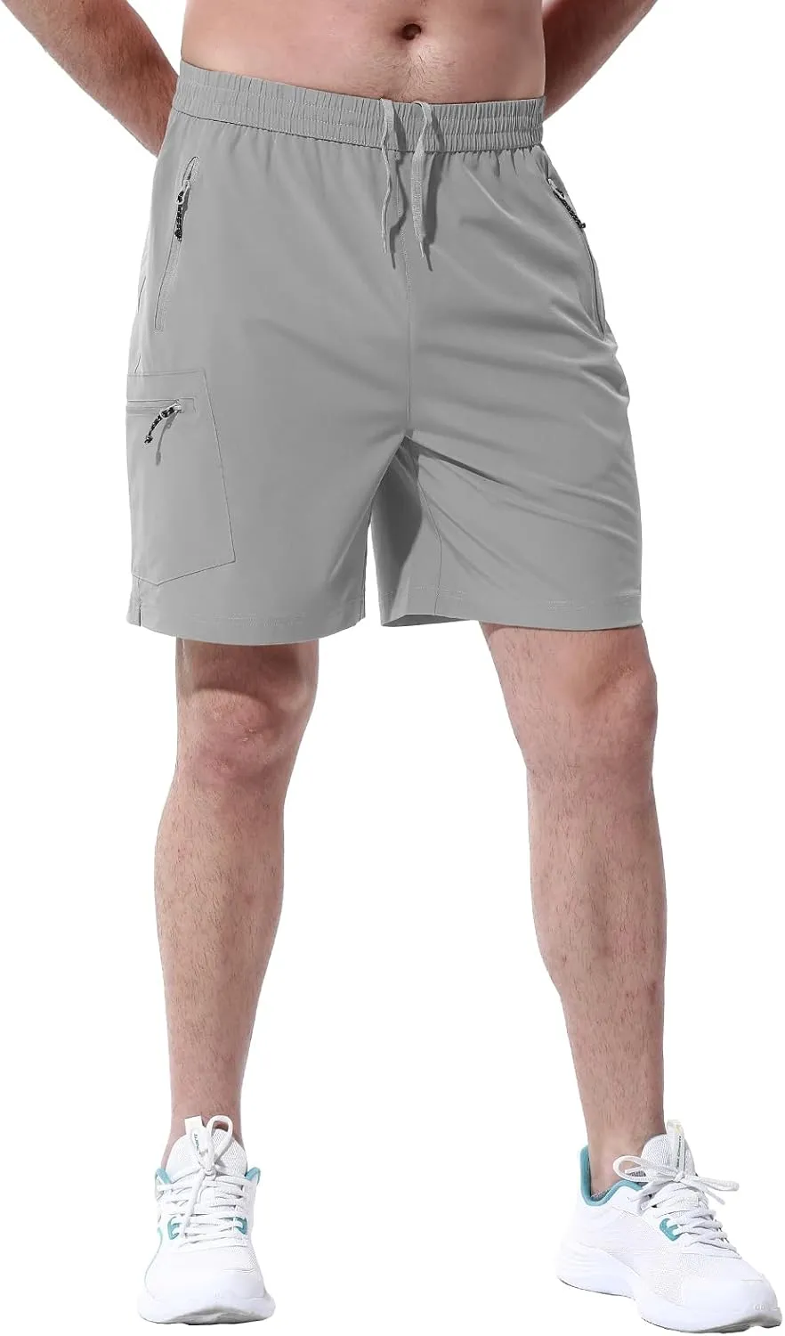 BGOWATU Men's Athletic Hiking Shorts Stretch Quick Dry Sports Gym Shorts with Zipper Pockets for Fishing Travel