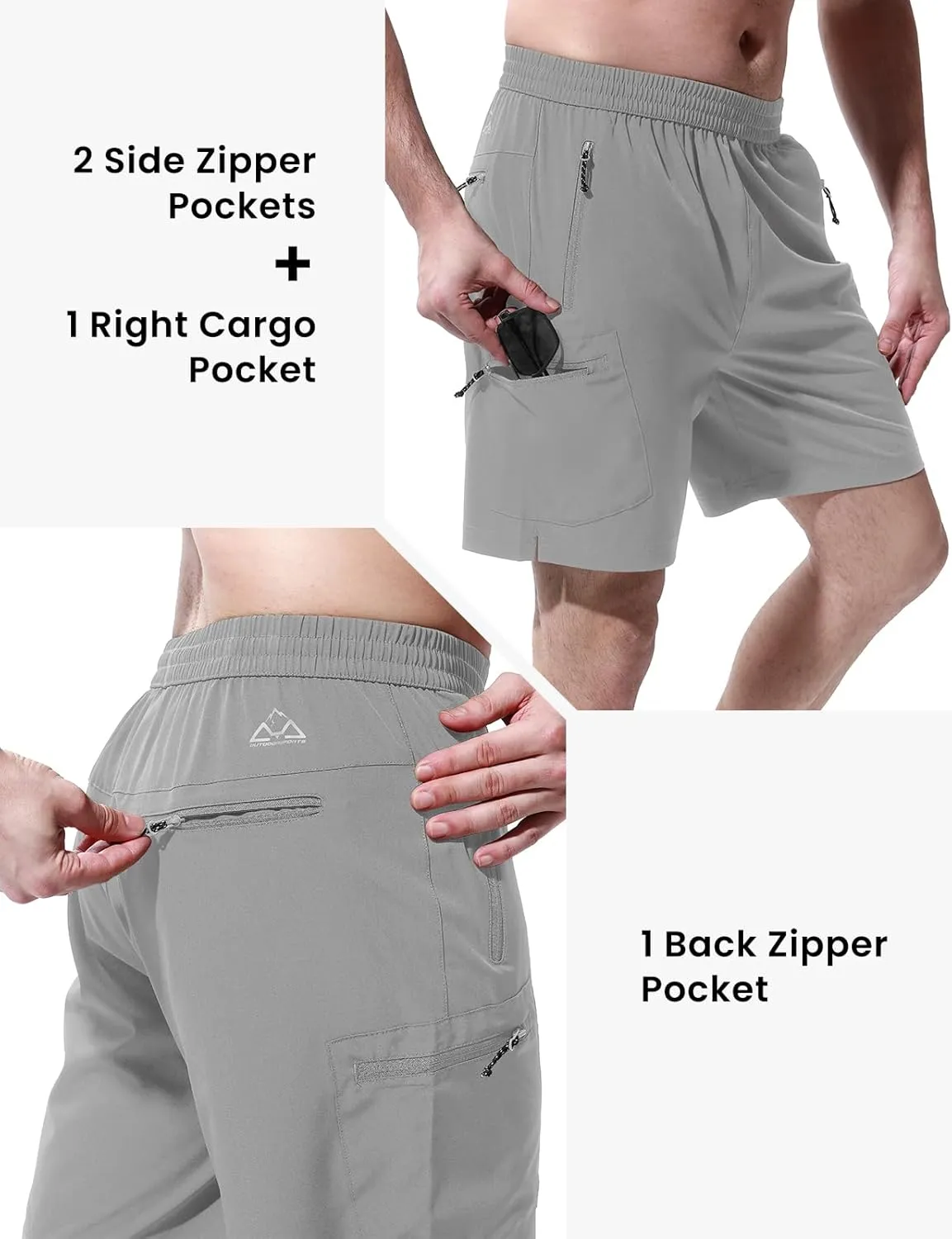 BGOWATU Men's Athletic Hiking Shorts Stretch Quick Dry Sports Gym Shorts with Zipper Pockets for Fishing Travel