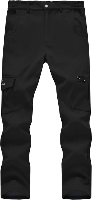 BGOWATU Men's Cargo Hiking Pants Fleece Lined Waterproof Windproof Snow Ski Insulated Pant with 6 Pockets