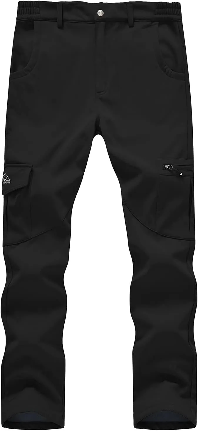 BGOWATU Men's Cargo Hiking Pants Fleece Lined Waterproof Windproof Snow Ski Insulated Pant with 6 Pockets