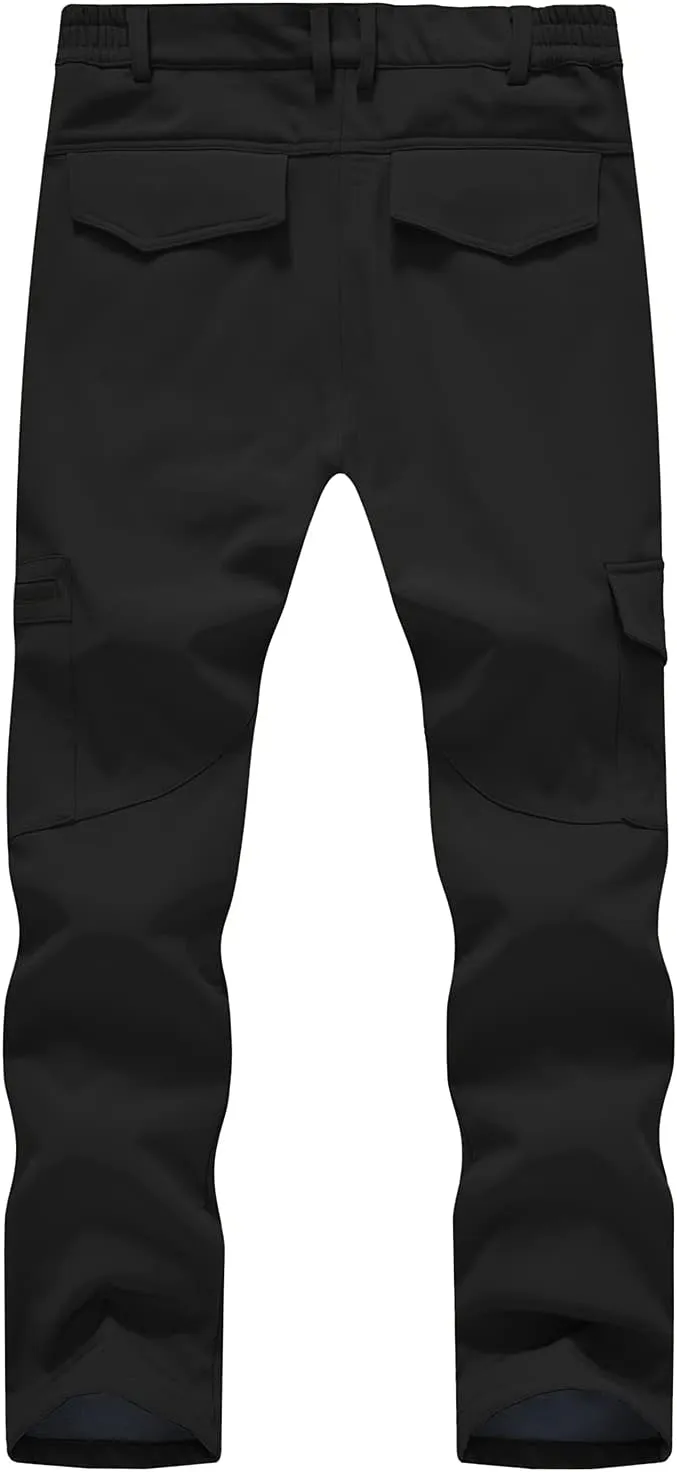 BGOWATU Men's Cargo Hiking Pants Fleece Lined Waterproof Windproof Snow Ski Insulated Pant with 6 Pockets