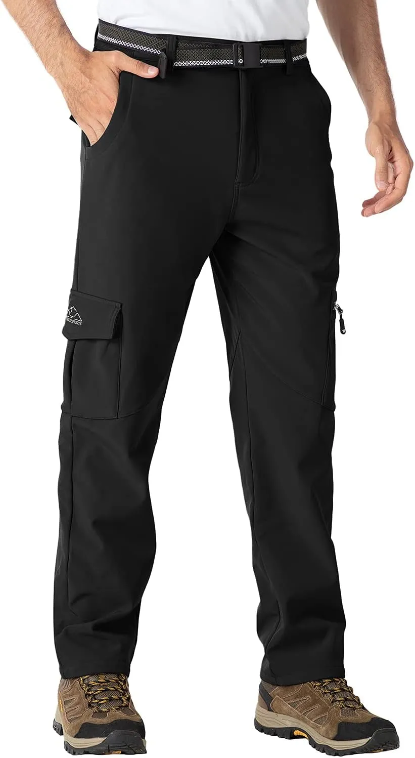 BGOWATU Men's Cargo Hiking Pants Fleece Lined Waterproof Windproof Snow Ski Insulated Pant with 6 Pockets