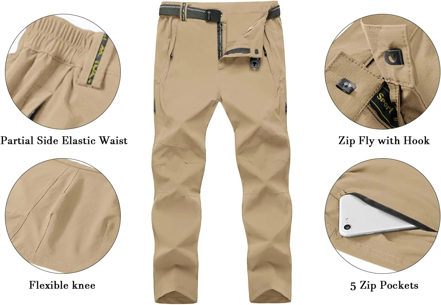 BGOWATU Men's Hiking Pants Quick Dry Lightweight Water Resistant Outdoor Sports Pants with Zipper Cargo Pockets
