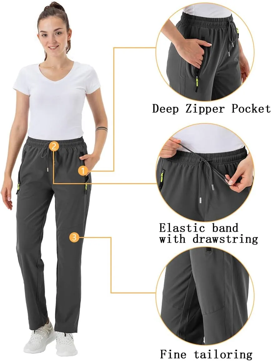 BGOWATU Women's Hiking Cargo Pants Quick Dry Lightweight Water Resistant Joggers Pants Zipper Pockets