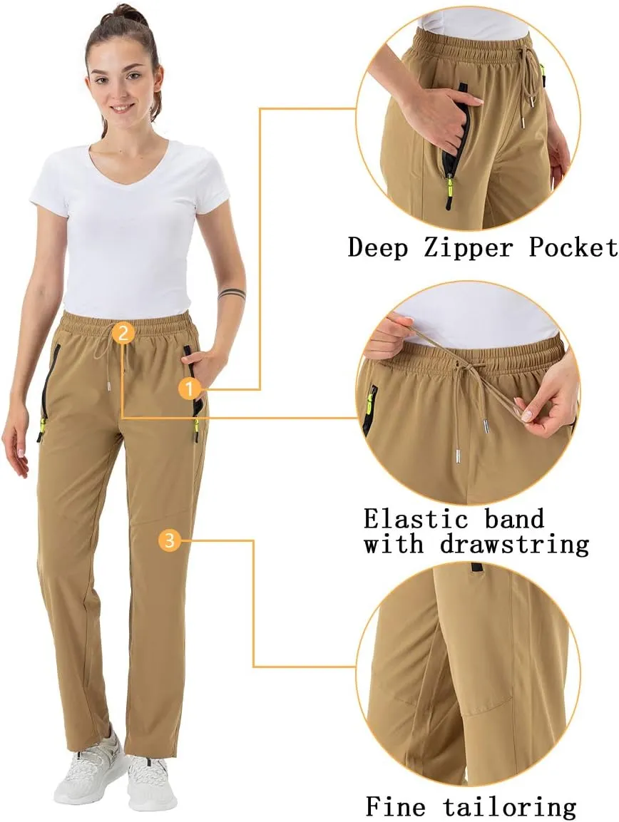 BGOWATU Women's Hiking Cargo Pants Quick Dry Lightweight Water Resistant Joggers Pants Zipper Pockets