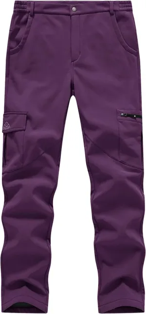 BGOWATU Women's Winter Hiking Pants Fleece Lined Waterproof Windproof Snow Insulated Pants with 6 Pockets