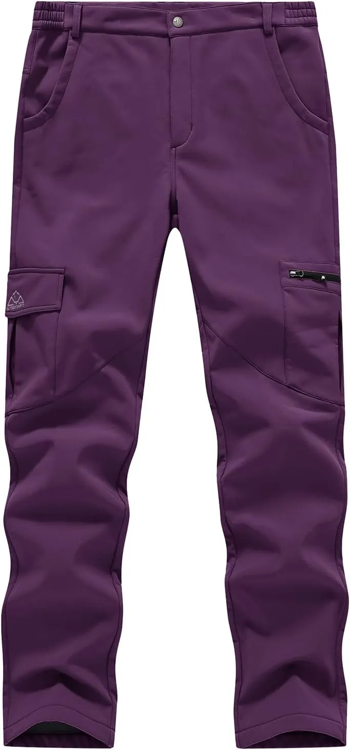 BGOWATU Women's Winter Hiking Pants Fleece Lined Waterproof Windproof Snow Insulated Pants with 6 Pockets