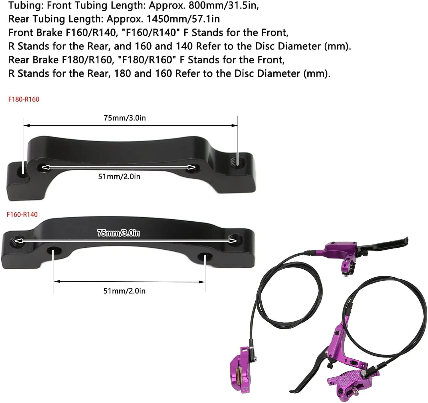 Bike 4 Pistons At the Front Rear Hydraulic Disc Brake Brake Bike CNC Bilateral Oil for Climbing and Offroad Adventure (Purple)