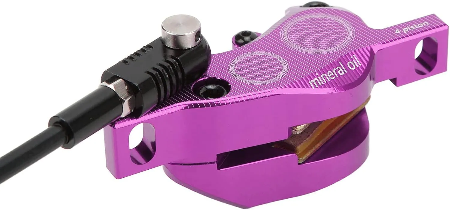 Bike 4 Pistons At the Front Rear Hydraulic Disc Brake Brake Bike CNC Bilateral Oil for Climbing and Offroad Adventure (Purple)