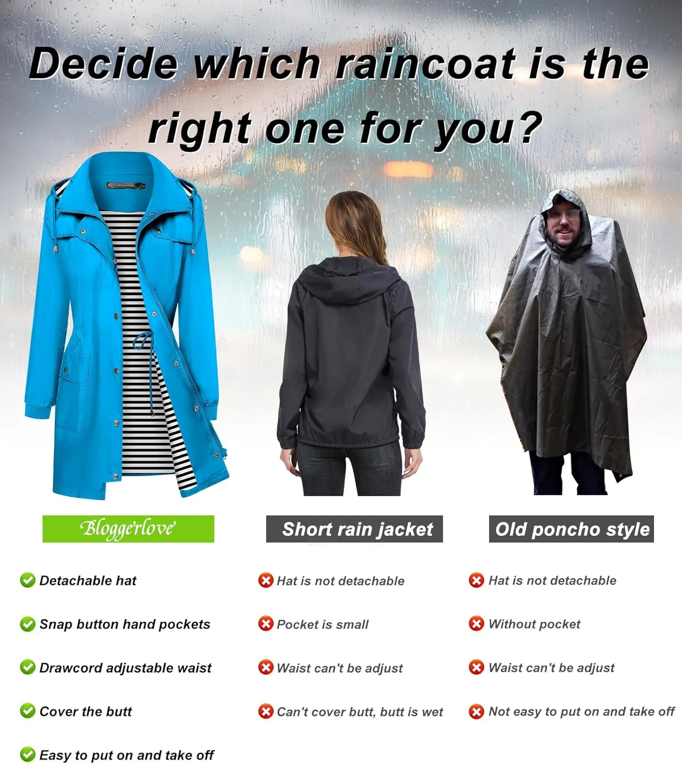 Bloggerlove Rain Jacket Women Lightweight Raincoat Waterproof Windbreaker Striped Climbing Outdoor Hooded Trench Coats S-XXL