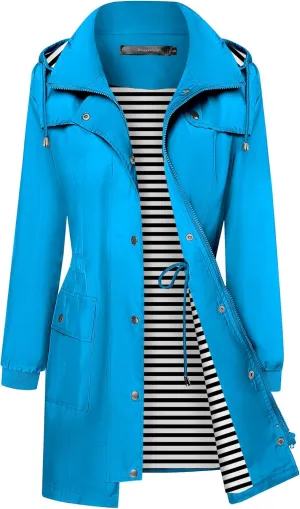 Bloggerlove Rain Jacket Women Lightweight Raincoat Waterproof Windbreaker Striped Climbing Outdoor Hooded Trench Coats S-XXL