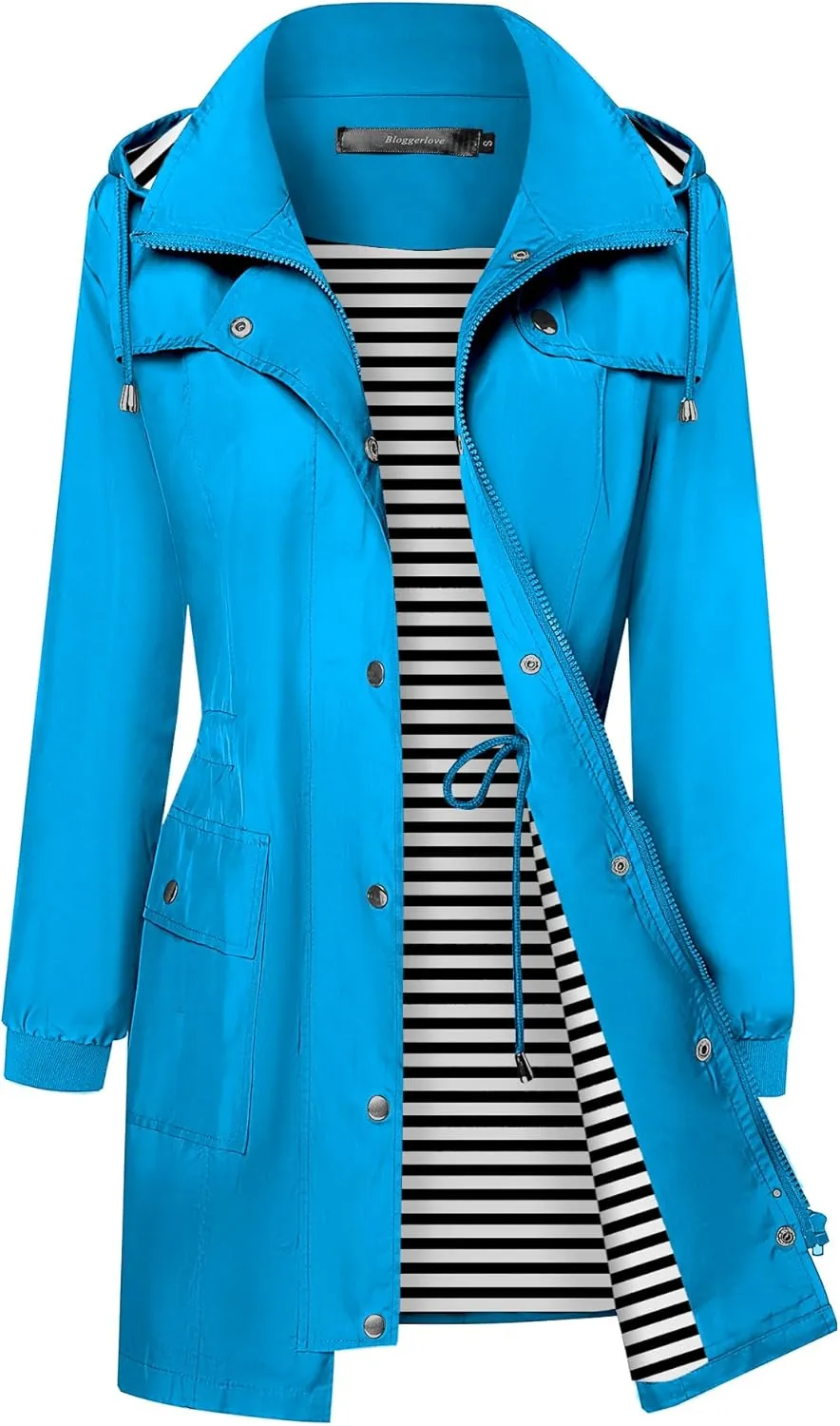 Bloggerlove Rain Jacket Women Lightweight Raincoat Waterproof Windbreaker Striped Climbing Outdoor Hooded Trench Coats S-XXL