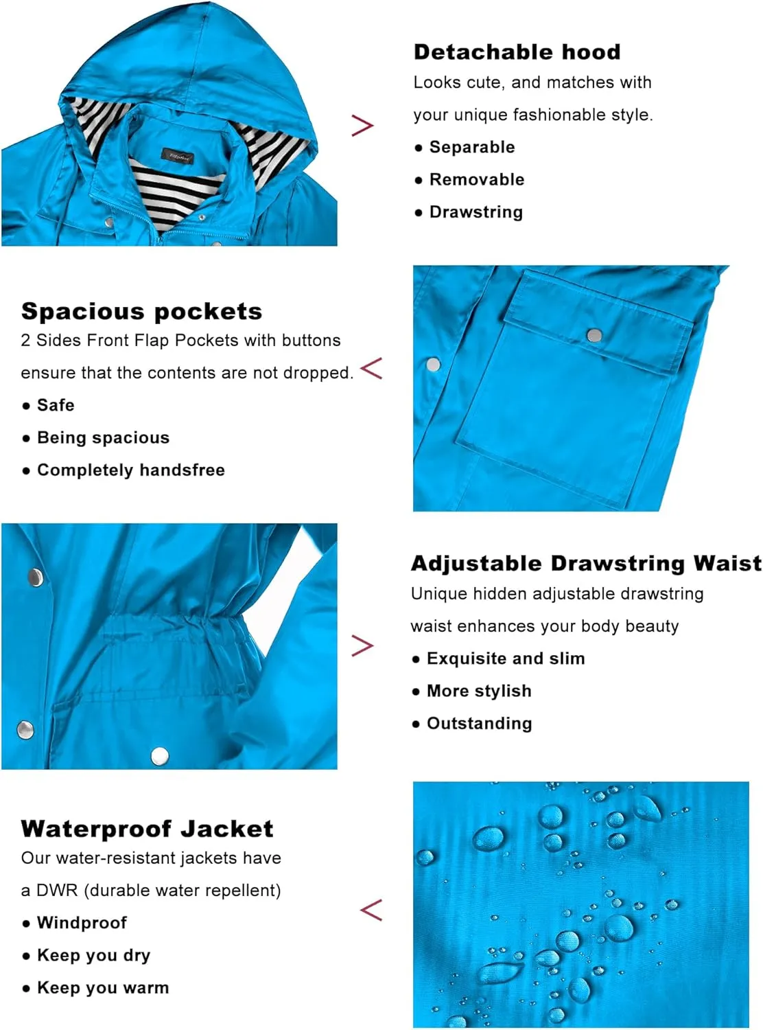 Bloggerlove Rain Jacket Women Lightweight Raincoat Waterproof Windbreaker Striped Climbing Outdoor Hooded Trench Coats S-XXL