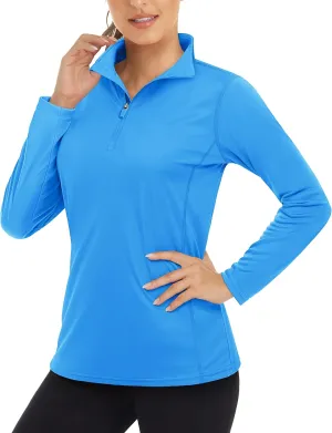 Boladeci Women's 1/4 Zip UPF 50  Sun Shirts Long Sleeve Golf Shirts UV Protection Lightweight Swim Athletic Tops Quick Dry