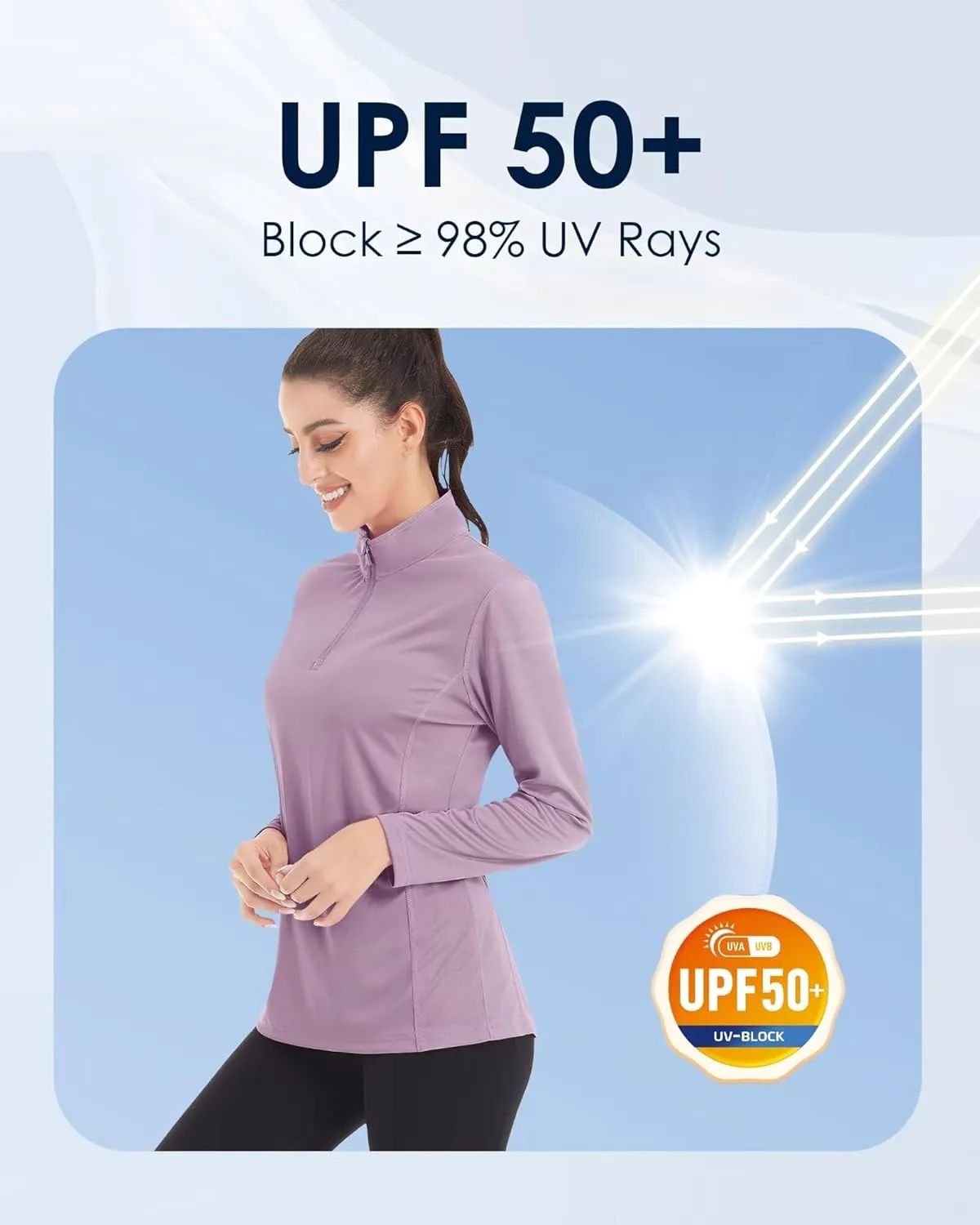 Boladeci Women's 1/4 Zip UPF 50  Sun Shirts Long Sleeve Golf Shirts UV Protection Lightweight Swim Athletic Tops Quick Dry