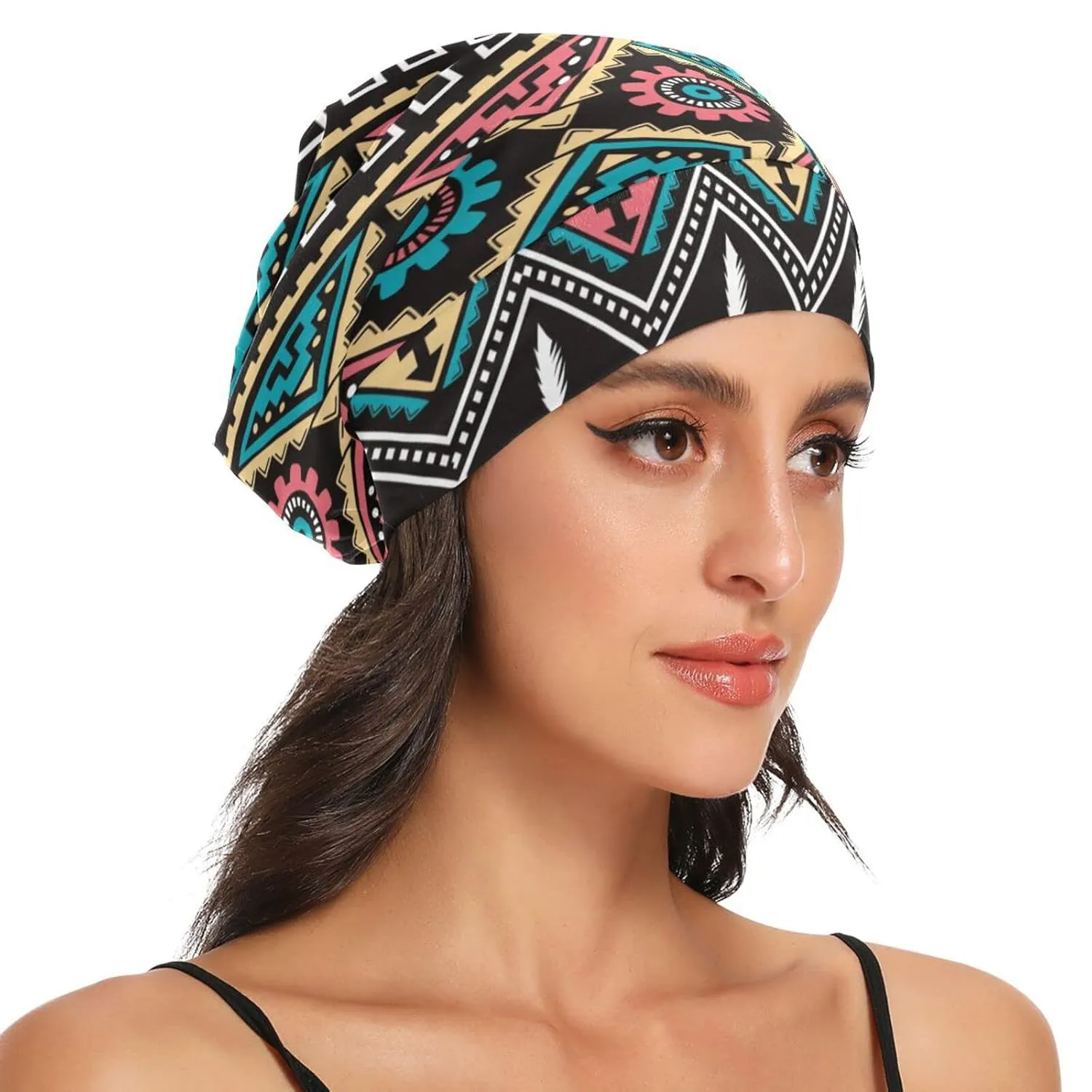Bonnet Sleep Cap Hair Wrap Cover for Sleeping Satin Lined Head Wrap Nurse Cap Night Cap Slouchy Beanie for Men Women Ethnic African Style