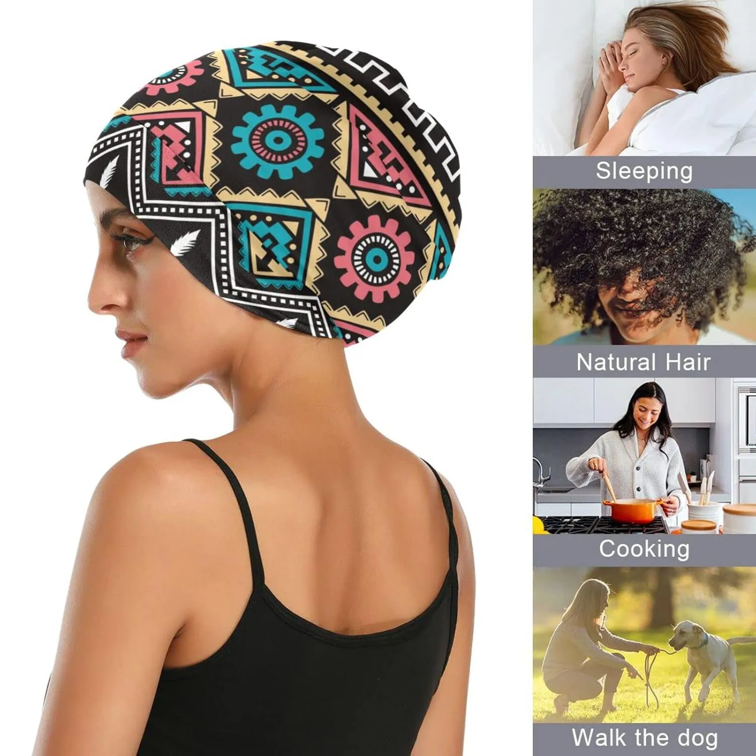 Bonnet Sleep Cap Hair Wrap Cover for Sleeping Satin Lined Head Wrap Nurse Cap Night Cap Slouchy Beanie for Men Women Ethnic African Style