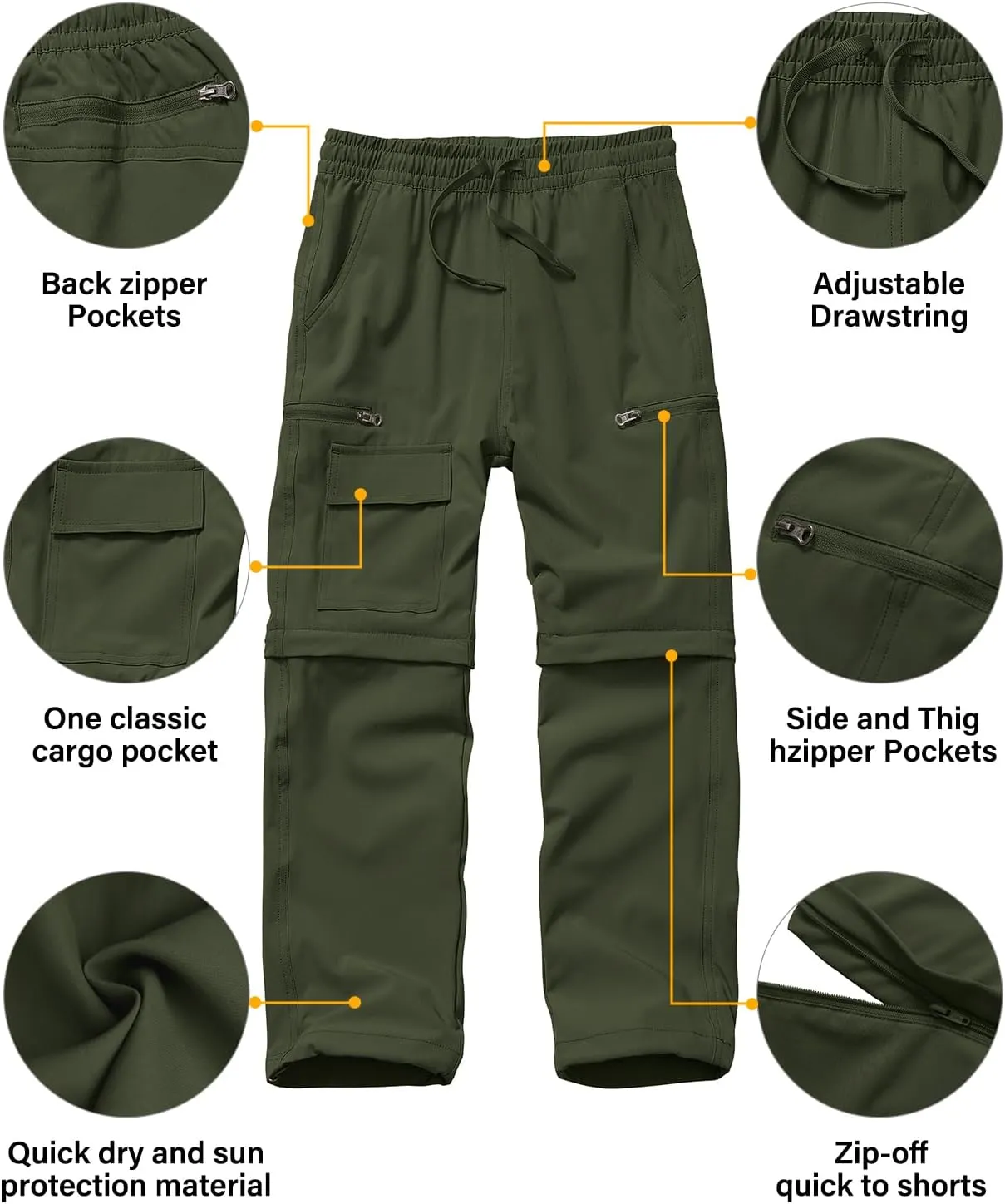 Boys Kids Hiking Cargo Pants, Youth Outdoor Quick Dry UPF 50 Lightweight Waterproof Climbing Caming Safari Convertible Pants