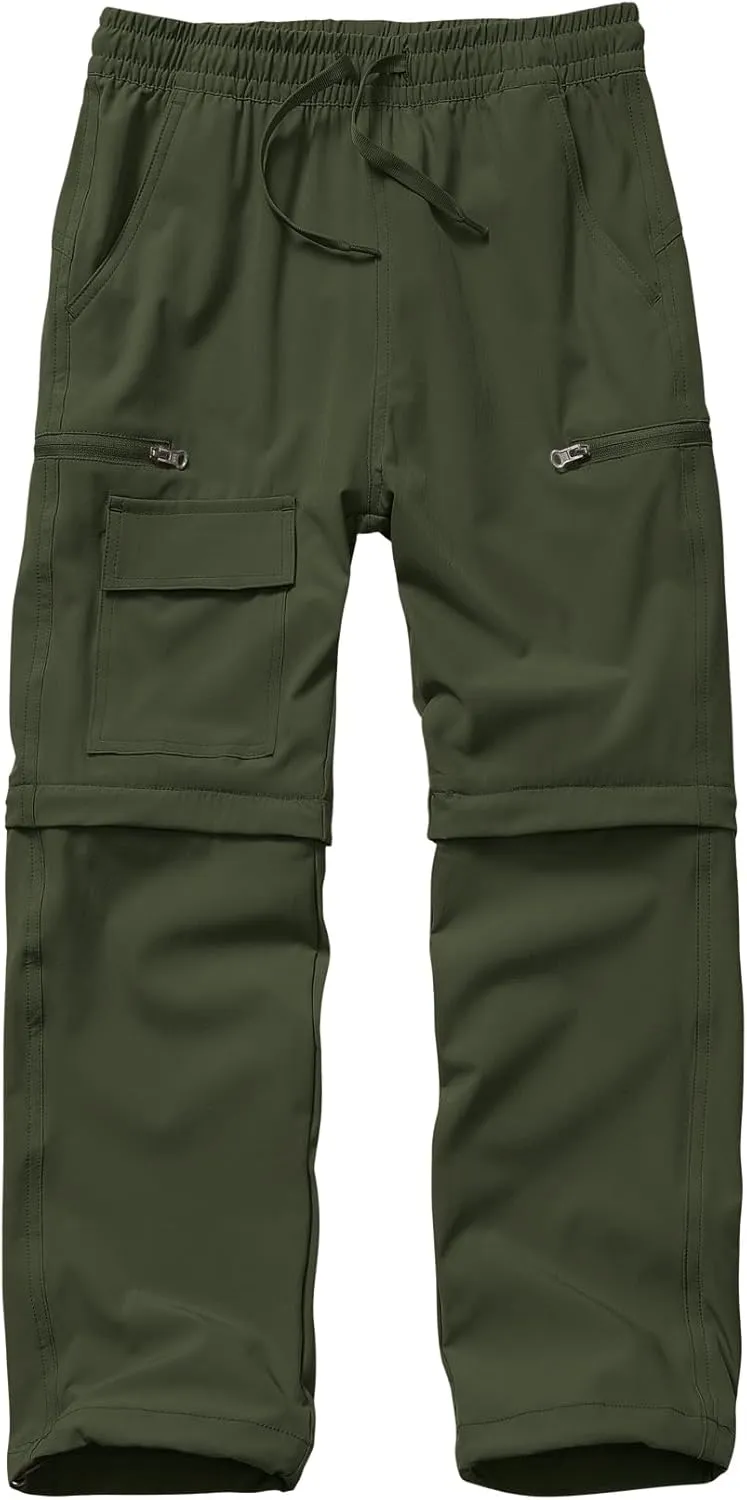 Boys Kids Hiking Cargo Pants, Youth Outdoor Quick Dry UPF 50 Lightweight Waterproof Climbing Caming Safari Convertible Pants
