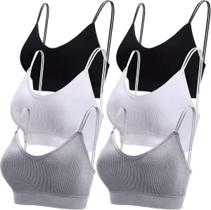 BQTQ 6 Pcs V Neck Bralettes for Women Padded Bralette with Straps Seamless Bra
