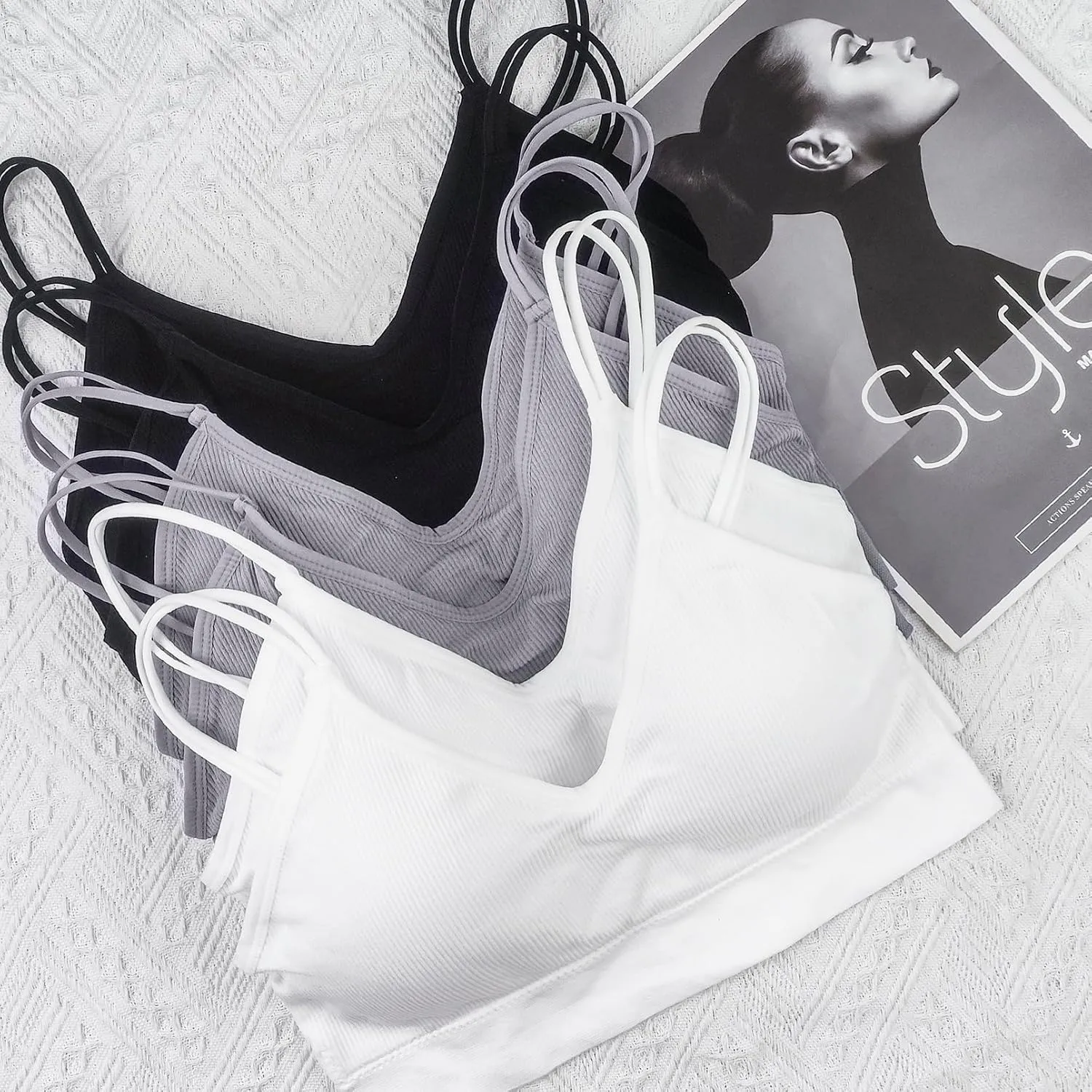 BQTQ 6 Pcs V Neck Bralettes for Women Padded Bralette with Straps Seamless Bra