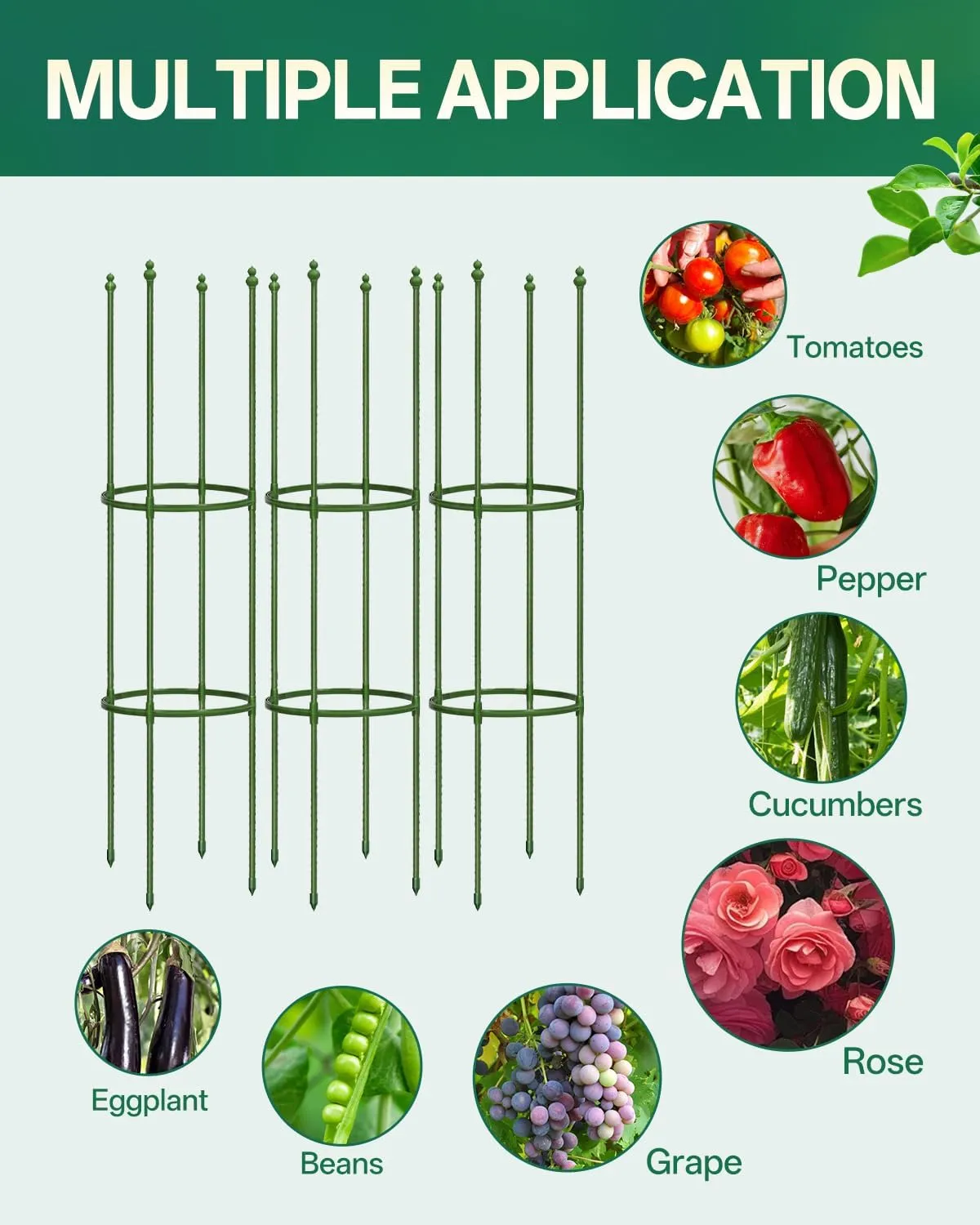 Breeze Touch 3 Pack Tomato Support Cages, Up to 59 Inch Adjustable Tomato Trellis for Garden & Pots, Small Plant Cages, Plant Support for Climbing Vegetables, Flowers, Beans, Cucumber Peony