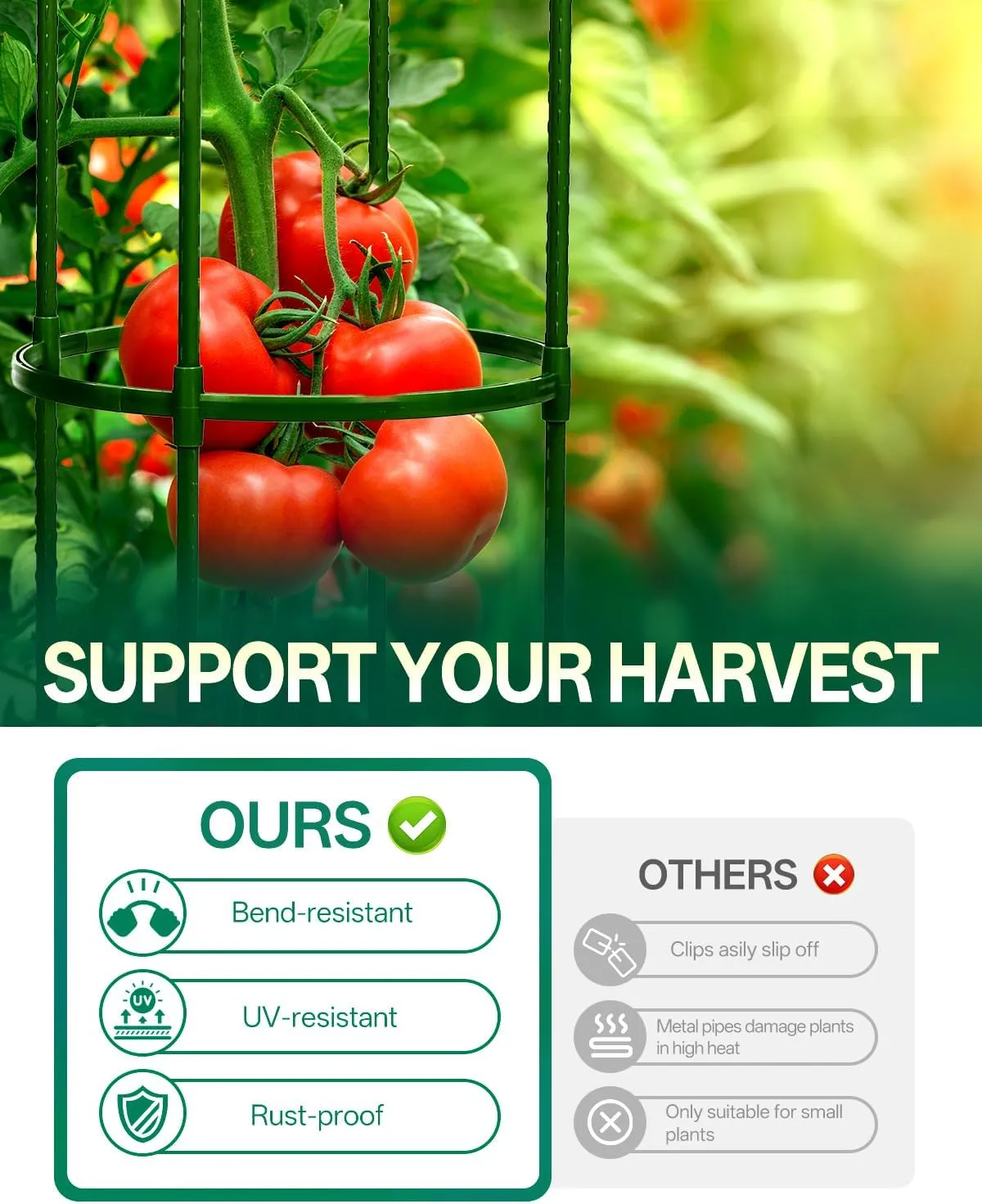 Breeze Touch 3 Pack Tomato Support Cages, Up to 59 Inch Adjustable Tomato Trellis for Garden & Pots, Small Plant Cages, Plant Support for Climbing Vegetables, Flowers, Beans, Cucumber Peony