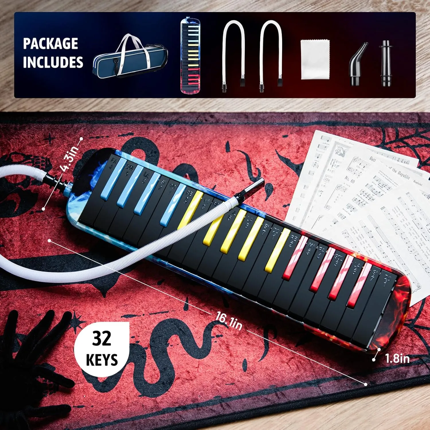 CAHAYA Melodica 32 Keys: Double Tubes Mouthpiece Air Piano Keyboard Musical Instrument Gift with Carrying Bag for Beginners, Professional Musicians