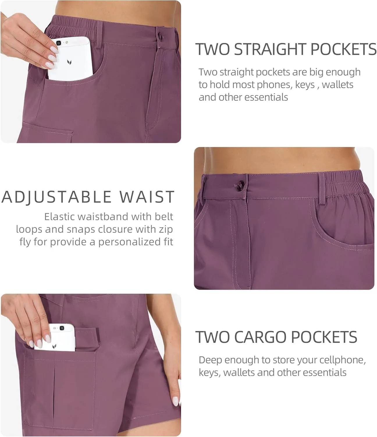 Cakulo Womens 6" Hiking Cargo Bermuda Shorts Quick Dry Golf Walking Work Summer Lightweight Shorts Pockets