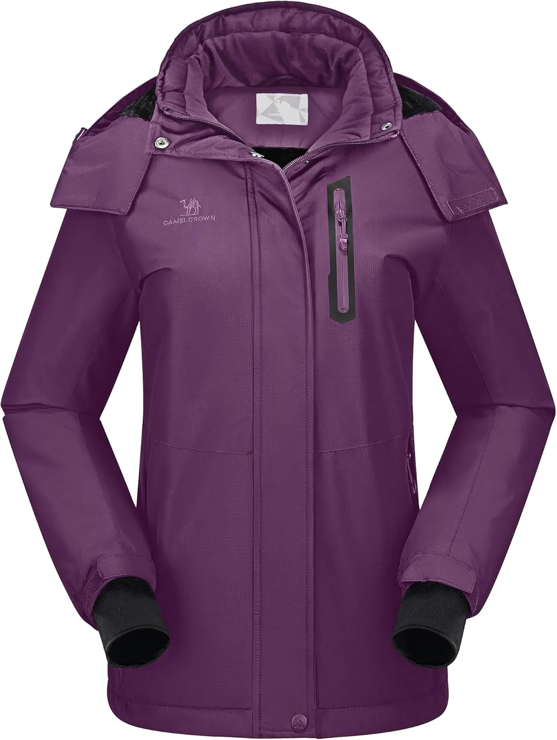 CAMEL CROWN Women's Ski Jacket Waterproof Warm Winter Snow Coat Hooded Mountain Outdoor Windbreaker Windproof Jacket