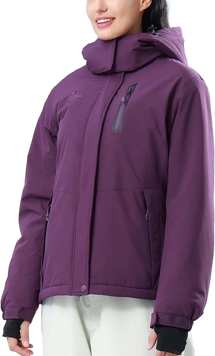 CAMEL CROWN Women's Ski Jacket Waterproof Warm Winter Snow Coat Hooded Mountain Outdoor Windbreaker Windproof Jacket
