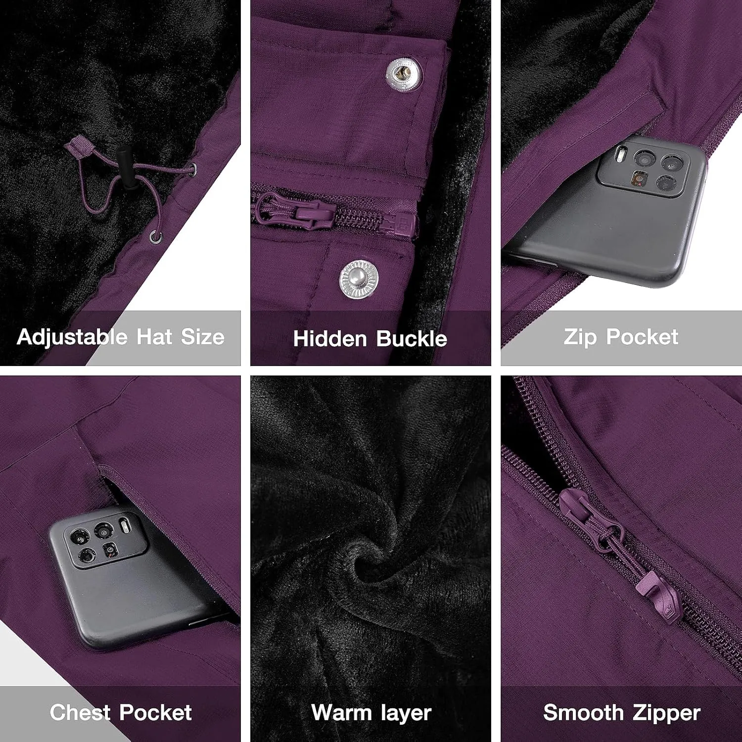 CAMEL CROWN Women's Ski Jacket Waterproof Warm Winter Snow Coat Hooded Mountain Outdoor Windbreaker Windproof Jacket