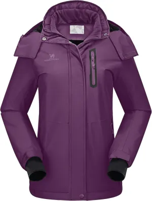 CAMEL CROWN Women's Ski Jacket Waterproof Warm Winter Snow Coat Hooded Mountain Outdoor Windbreaker Windproof Jacket