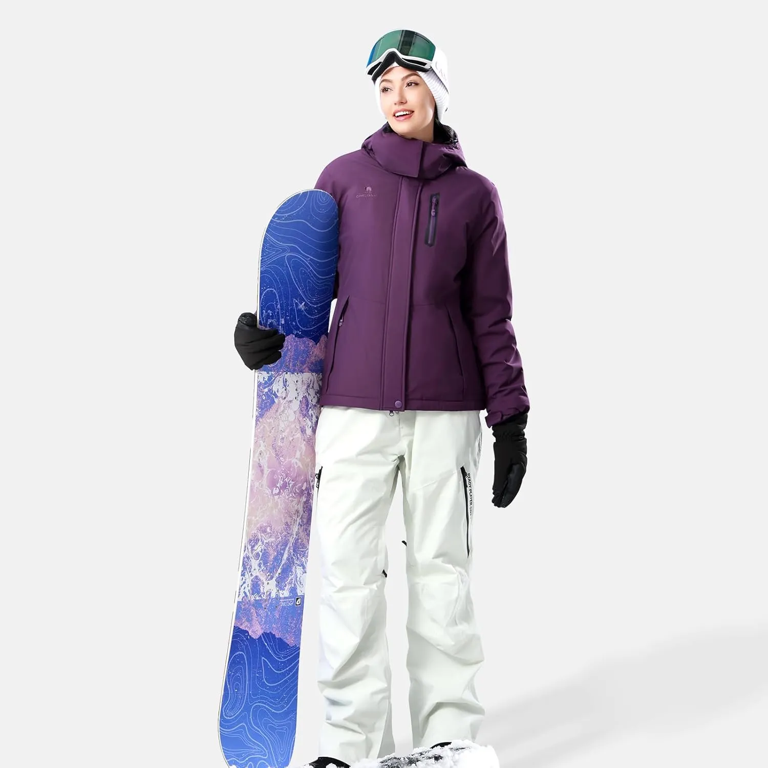 CAMEL CROWN Women's Ski Jacket Waterproof Warm Winter Snow Coat Hooded Mountain Outdoor Windbreaker Windproof Jacket