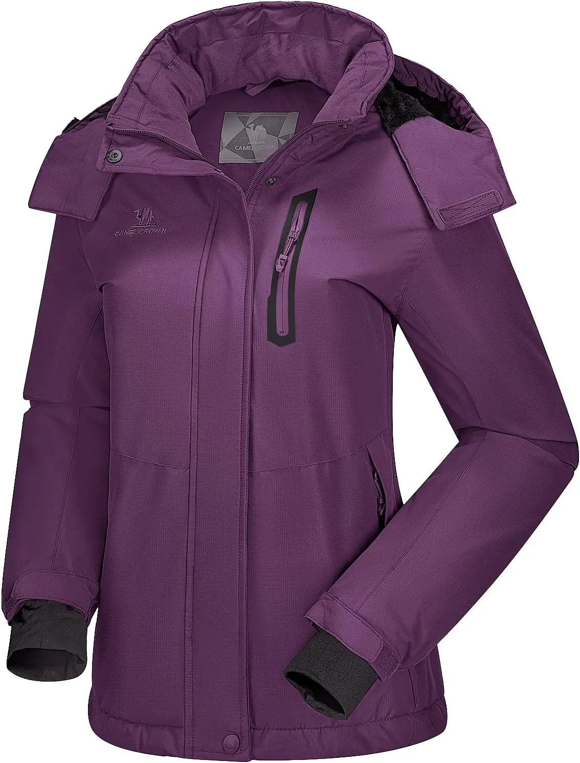CAMEL CROWN Women's Ski Jacket Waterproof Warm Winter Snow Coat Hooded Mountain Outdoor Windbreaker Windproof Jacket